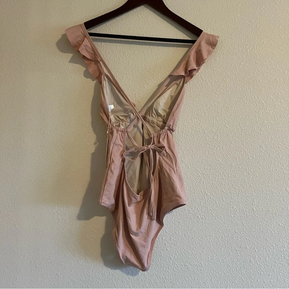 MNWT Eberjey Womens Pink Grayson So Solid Ruffle Straps One Piece Swimsuit